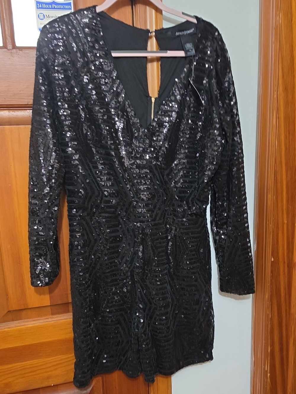 Ashley Stewart Black Sequin V-Neck Long Sleeve Romper